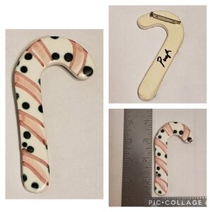 Jan Pugh Ceramic Pottery Candy Cane Pin Brooch